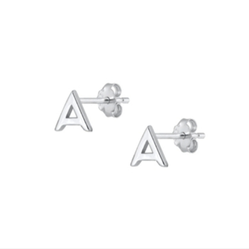 Dainty Initial Stud Sterling Silver Earrings